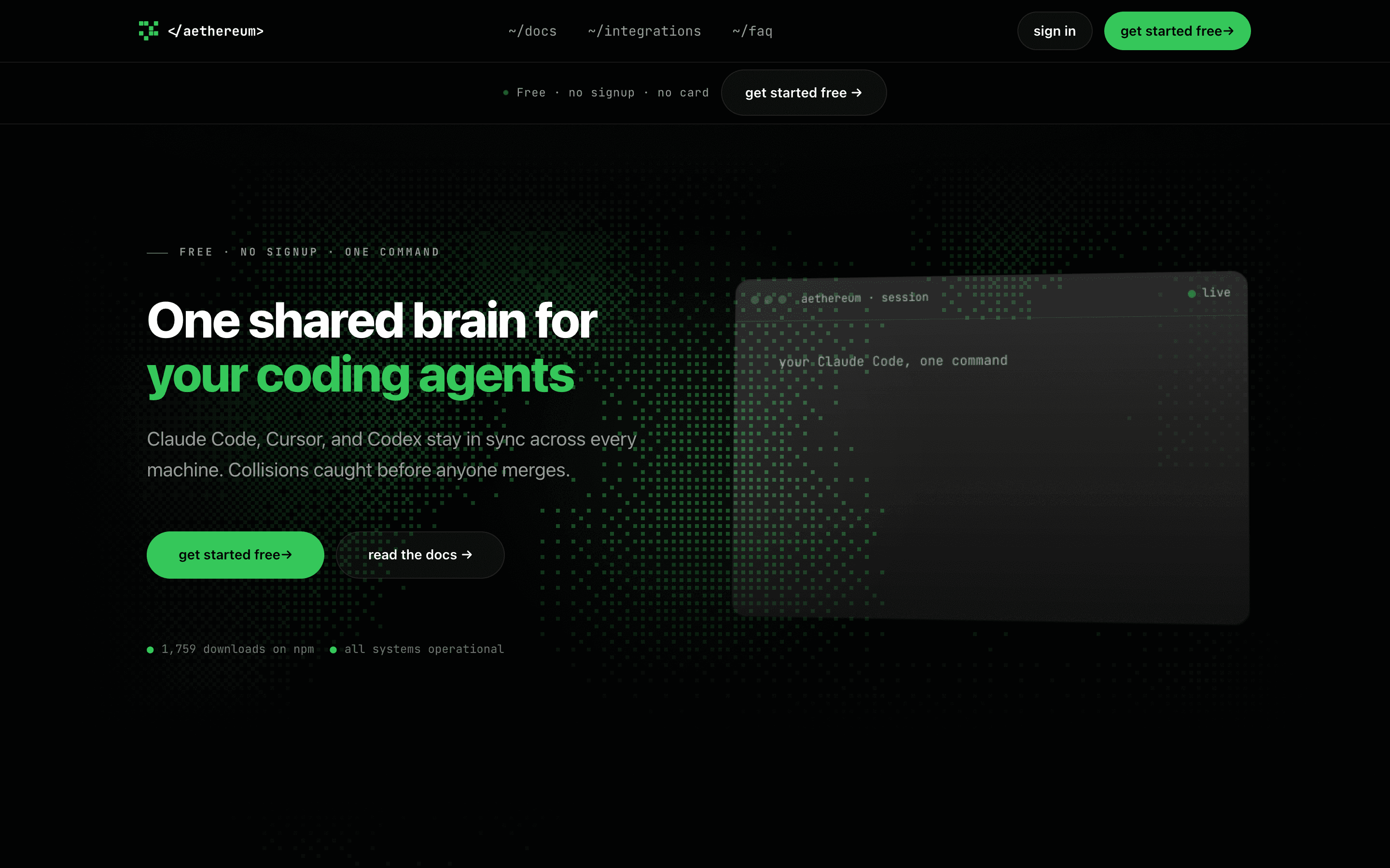 aethereum.dev: a shared brain for ai coding agents