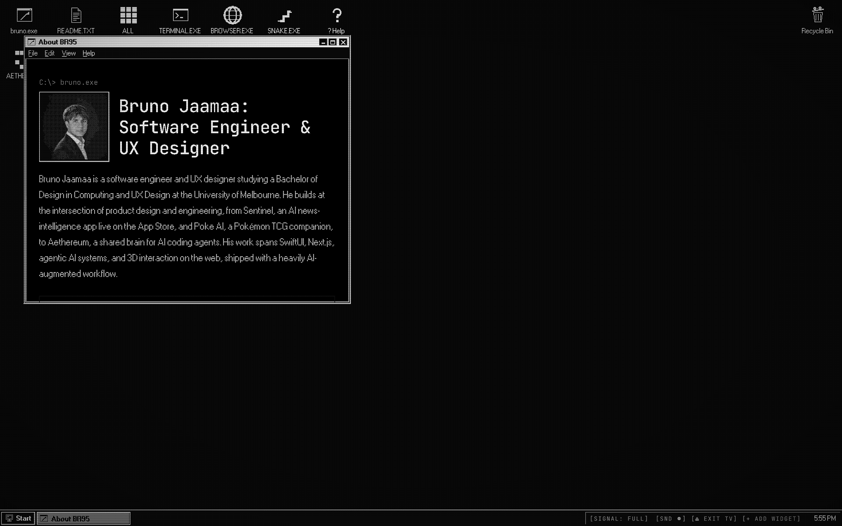 br95 desktop: window manager, taskbar, 1-bit icon suite